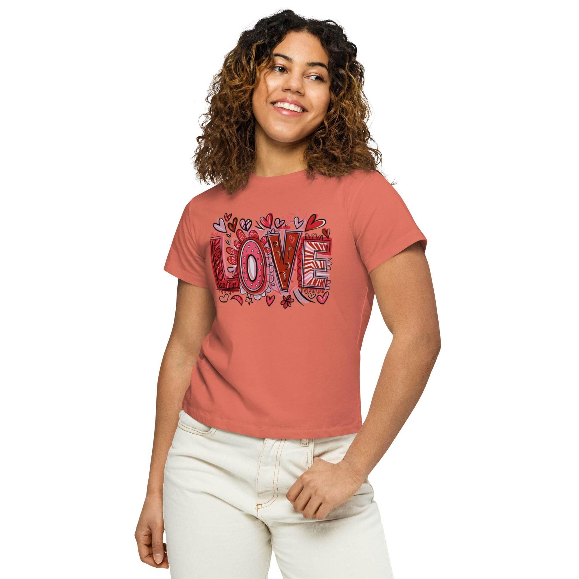 Women’s cropped statement tee with bold LOVE graphic – chic casual crop top in multiple colors. - Annaise Store