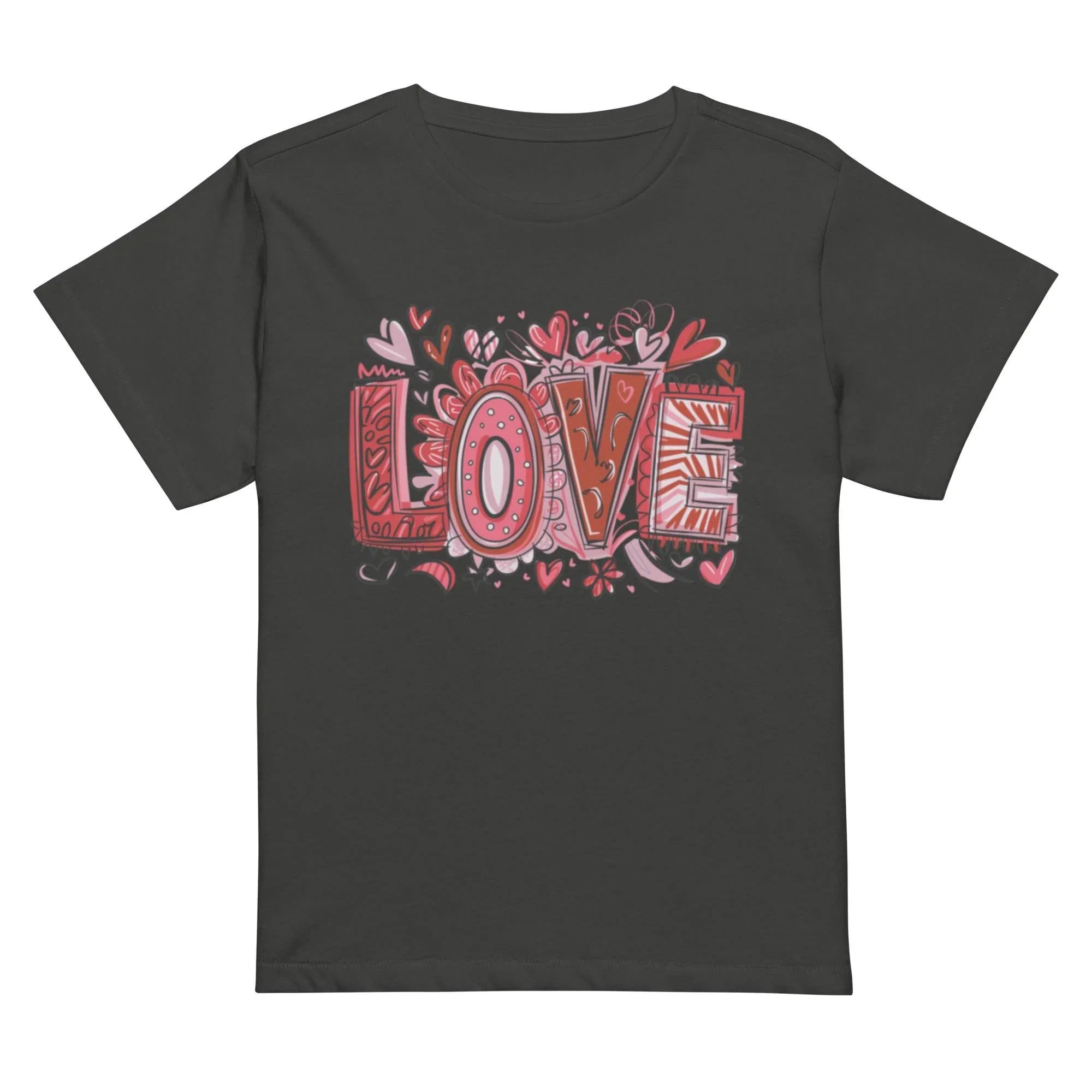 Women’s cropped statement tee with bold LOVE graphic – chic casual crop top in multiple colors. - Annaise Store