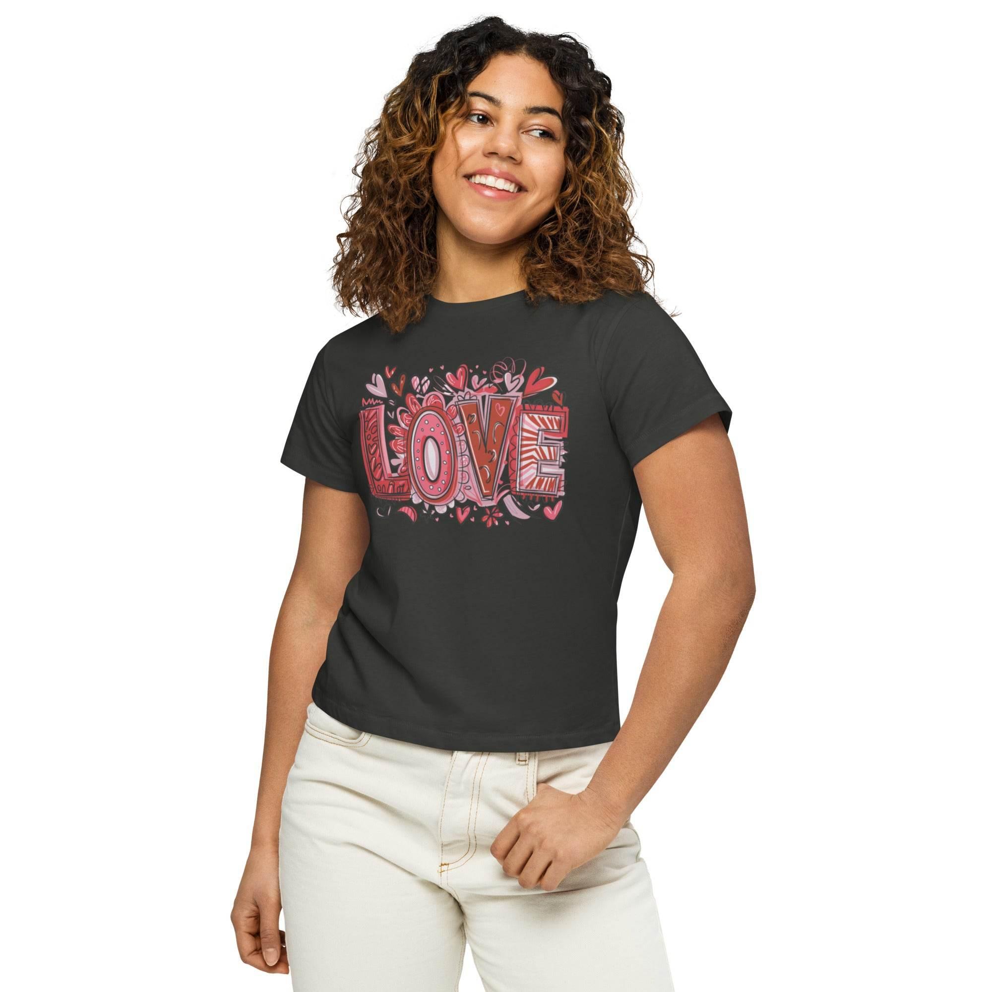 Women’s cropped statement tee with bold LOVE graphic – chic casual crop top in multiple colors. - Annaise Store