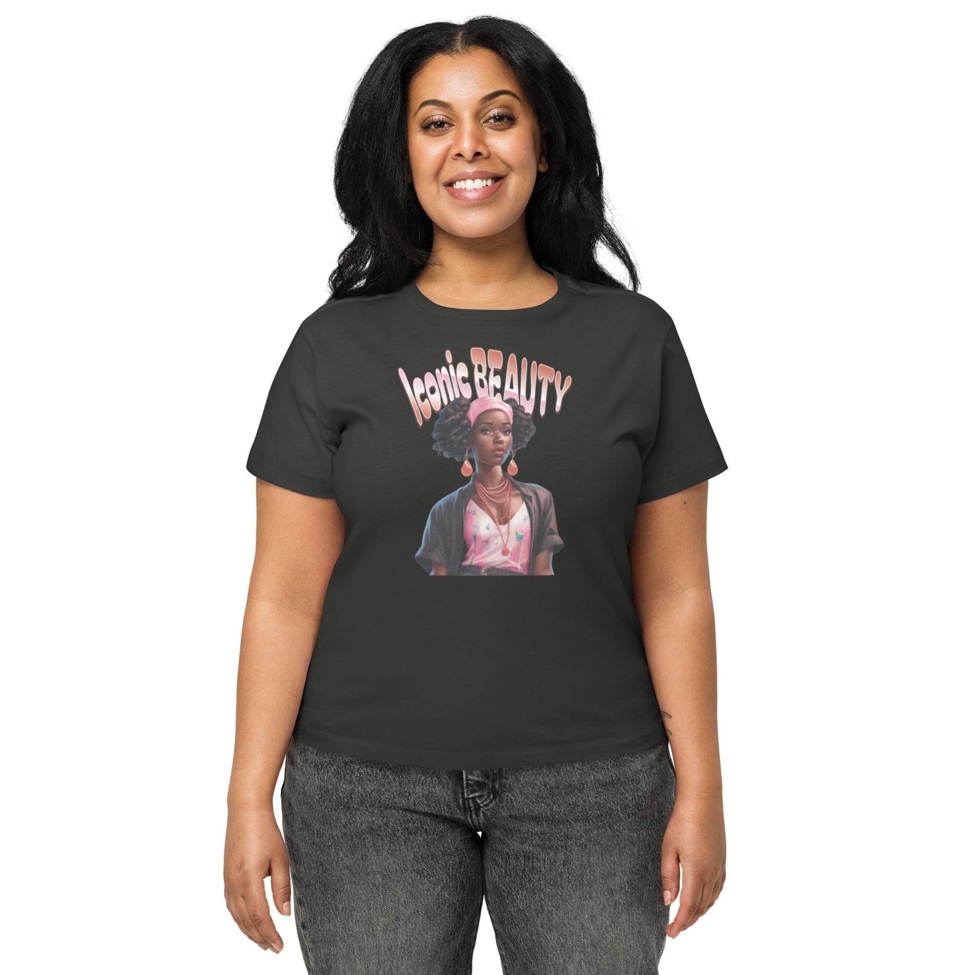 Vintage-black cropped t-shirt with Iconic Beauty graphic – women’s chic top for bold streetwear style. - Annaise Store