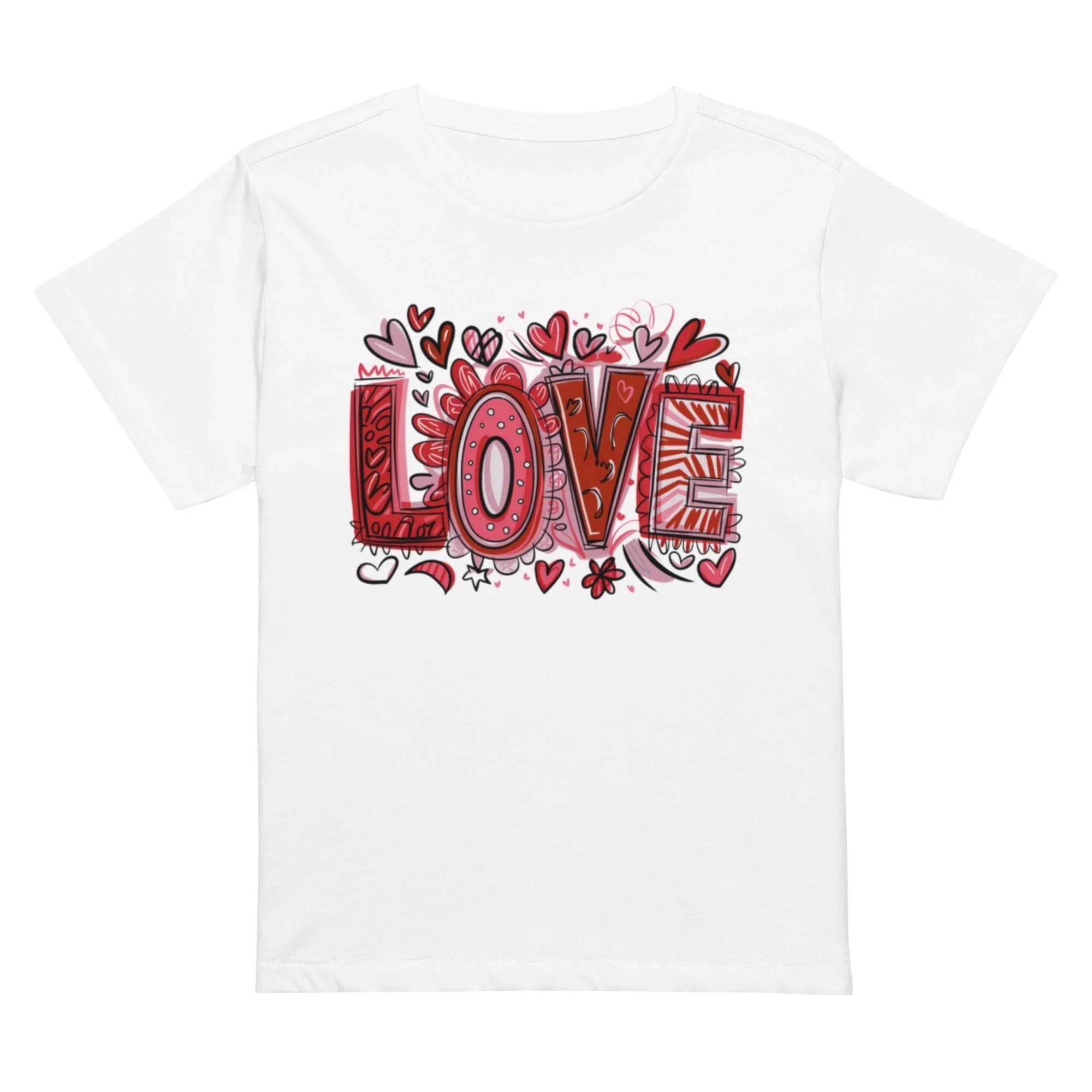 Women’s cropped statement tee with bold LOVE graphic – chic casual crop top in multiple colors.- Annaise Store