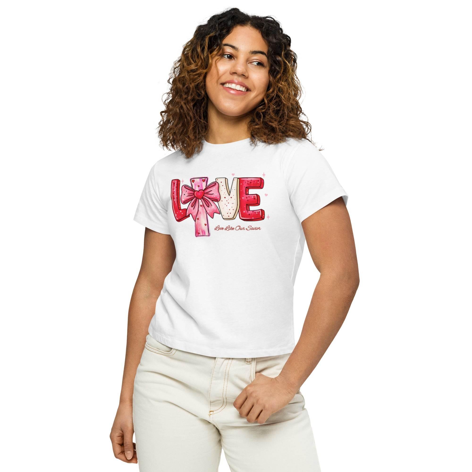White cropped t-shirt with bold white LOVE graphic – chic cotton crop top for modern streetwear style. - Annaise Store