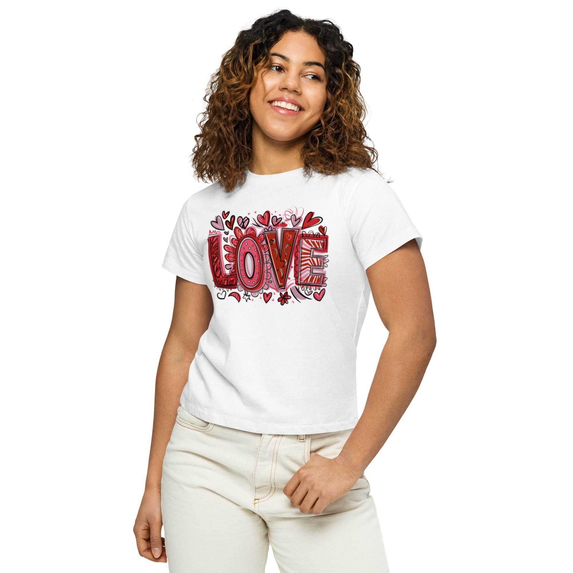 Women’s cropped statement tee with bold LOVE graphic – chic casual crop top in multiple colors. - Annaise Store